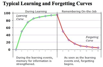 Typical learning and forgetting curves display the drastic changes in knowledge that occur after learning events end